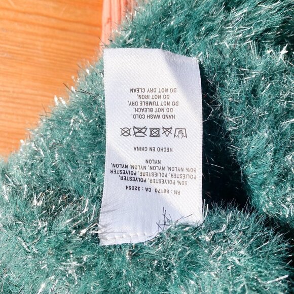 🦋 ANTHROPOLOGIE Maeve Tinsel Eyelash Sweater Green Shimmer Size Small - Picture 5 of 6